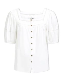 Poppy Linen Blend Blouse - White -The Modern Femme Sales SU23 B148 POPPY WHITEWHITE CO