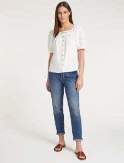 Poppy Linen Blend Blouse - White -The Modern Femme Sales SU23 B148 POPPY WHITEWHITE LS 58821