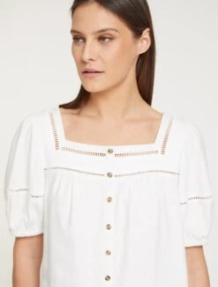 Poppy Linen Blend Blouse - White -The Modern Femme Sales SU23 B148 POPPY WHITEWHITE LS 58848