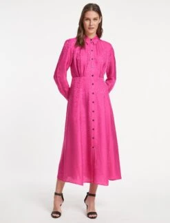 Astrid Silk Blend Maxi Dress - Hot Pink -The Modern Femme Sales SU23 D302 ASTRID HOTPINK LS 20268