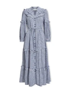Suki Organic Cotton Seersucker Maxi Dress - Blue White Check -The Modern Femme Sales SU23 D413 SUKI BLUEWHITECHECK COSU23D413Suki