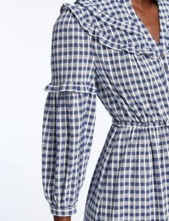 Suki Organic Cotton Seersucker Maxi Dress - Blue White Check -The Modern Femme Sales SU23 D413 SUKI BLUEWHITECHECK LS 42218