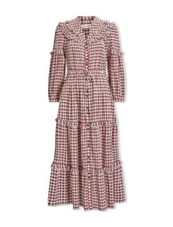 Suki Organic Cotton Seersucker Maxi Dress - Red White Check -The Modern Femme Sales SU23 D413 SUKI RED WHITECHECK CO