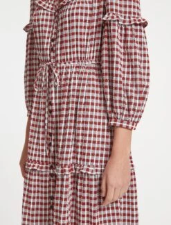 Suki Organic Cotton Seersucker Maxi Dress - Red White Check -The Modern Femme Sales SU23 D413 SUKI RED WHITECHECK LS 19911