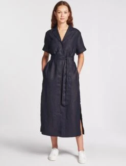 Lennox Techni Linen Maxi Shirt Dress - Navy -The Modern Femme Sales SU23 D416 LENNOX NAVY LS 1588