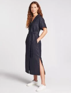 Lennox Techni Linen Maxi Shirt Dress - Navy -The Modern Femme Sales SU23 D416 LENNOX NAVY LS 1614
