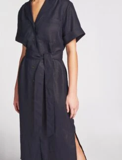 Lennox Techni Linen Maxi Shirt Dress - Navy -The Modern Femme Sales SU23 D416 LENNOX NAVY LS 1644