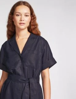 Lennox Techni Linen Maxi Shirt Dress - Navy -The Modern Femme Sales SU23 D416 LENNOX NAVY LS 1652