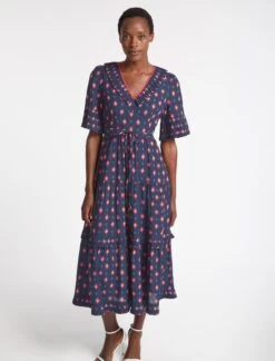 Cordelia Cotton Maxi Dress - Navy Ikat Print -The Modern Femme Sales SU23 D453 CORDELIA NAVYIKATPRINT LS 2860