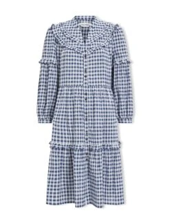 Suki Organic Cotton Seersucker Midi Dress - Blue White Check -The Modern Femme Sales SU23 D512 SUKI BLUEWHITECHECK CO
