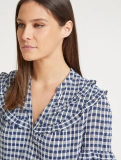 Suki Organic Cotton Seersucker Midi Dress - Blue White Check -The Modern Femme Sales SU23 D512 SUKI BLUEWHITECHECK LS 58321