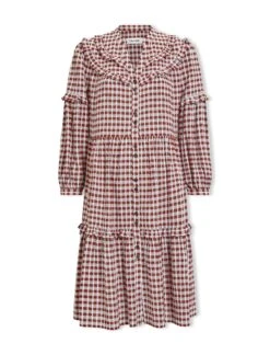 Suki Organic Cotton Seersucker Midi Dress - Red White Check -The Modern Femme Sales SU23 D512 SUKI REDWHITECHECK CO