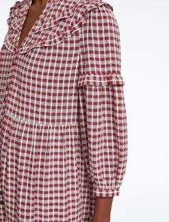Suki Organic Cotton Seersucker Midi Dress - Red White Check -The Modern Femme Sales SU23 D512 SUKI REDWHITECHECK LS 42272