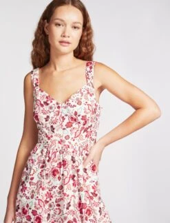 Rita Organic Cotton Midi Dress - White Red Large Floral Print -The Modern Femme Sales SU23 D520 RITA WHITEREDLARGEFLORALPRINT LS 2241
