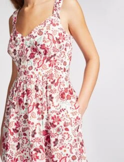 Rita Organic Cotton Midi Dress - White Red Large Floral Print -The Modern Femme Sales SU23 D520 RITA WHITEREDLARGEFLORALPRINT LS 2245