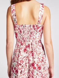 Rita Organic Cotton Midi Dress - White Red Large Floral Print -The Modern Femme Sales SU23 D520 RITA WHITEREDLARGEFLORALPRINT LS 2256