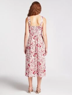 Rita Organic Cotton Midi Dress - White Red Large Floral Print -The Modern Femme Sales SU23 D520 RITA WHITEREDLARGEFLORALPRINT LS 2264