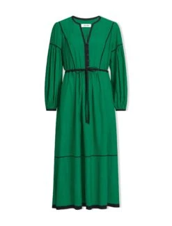 Salone Linen Blend Maxi Dress - Emerald Green Black -The Modern Femme Sales SU23 D522 SALONE EMERALDGREENBLACK CO