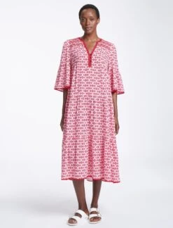 Hester Cotton Maxi Dress - Pink Diamond Geo Print -The Modern Femme Sales SU23 D525 HESTER PINKDIAMONDGEOPRINT LS0273