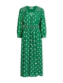 Yula Cotton Maxi Dress- Green Ikat Print -The Modern Femme Sales SU23 D527 YULA GREENIKATPRINT CO