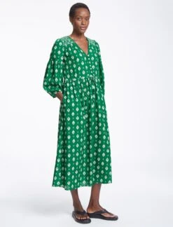 Yula Cotton Maxi Dress- Green Ikat Print -The Modern Femme Sales SU23 D527 YULA GREENIKATPRINT LS0441