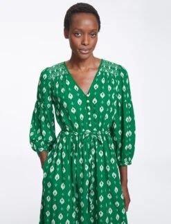 Yula Cotton Maxi Dress- Green Ikat Print -The Modern Femme Sales SU23 D527 YULA GREENIKATPRINT LS0506