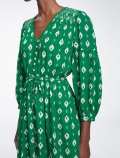 Yula Cotton Maxi Dress- Green Ikat Print -The Modern Femme Sales SU23 D527 YULA GREENIKATPRINT LS0524
