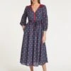 Yula Cotton Maxi Dress - Navy Ikat Print -The Modern Femme Sales SU23 D527 YULA NAVY IKAT PRINT LS 59268
