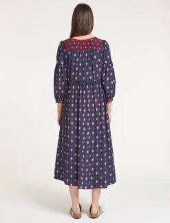 Yula Cotton Maxi Dress - Navy Ikat Print -The Modern Femme Sales SU23 D527 YULA NAVYIKATPRINT LS 59256