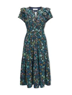 Nessa Organic Cotton Midi Dress - Multi Coloured Large Floral Print -The Modern Femme Sales SU23 D530 NESSA MULTICOLOURLARGEFLORALPRINT CO
