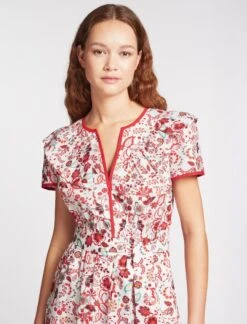 Nessa Organic Cotton Midi Dress - White Red Large Floral Print -The Modern Femme Sales SU23 D530 NESSA WHITEREDLARGEFLORALPRINT LS 1938
