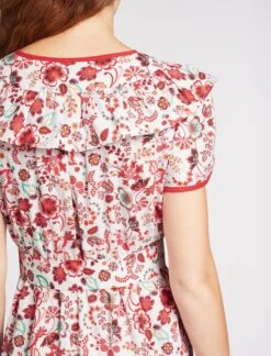 Nessa Organic Cotton Midi Dress - White Red Large Floral Print -The Modern Femme Sales SU23 D530 NESSA WHITEREDLARGEFLORALPRINT LS 1954