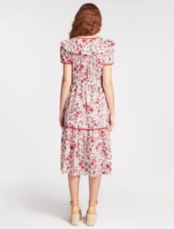 Nessa Organic Cotton Midi Dress - White Red Large Floral Print -The Modern Femme Sales SU23 D530 NESSA WHITEREDLARGEFLORALPRINT LS 1962