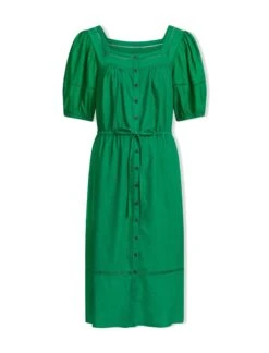 Poppy Linen Blend Midi Dress - Emerald Green -The Modern Femme Sales SU23 D535 POPPY EMERALDGREENEMERALDGREEN CO OPT