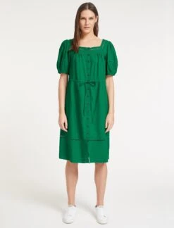 Poppy Linen Blend Midi Dress - Emerald Green -The Modern Femme Sales SU23 D535 POPPY EMERALDGREENEMERALDGREEN LS 59509