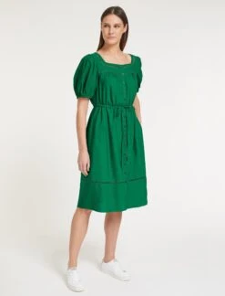 Poppy Linen Blend Midi Dress - Emerald Green