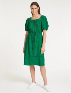 Poppy Linen Blend Midi Dress - Emerald Green -The Modern Femme Sales SU23 D535 POPPY EMERALDGREENEMERALDGREEN LS 59591