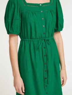 Poppy Linen Blend Midi Dress - Emerald Green -The Modern Femme Sales SU23 D535 POPPY EMERALDGREENEMERALDGREEN LS 59618