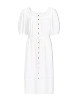 Poppy Linen Blend Midi Dress - White -The Modern Femme Sales SU23 D535 POPPY WHITEWHITE CO