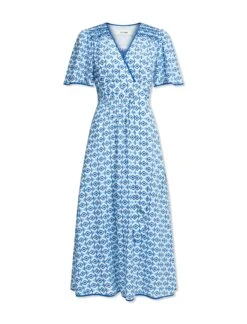 Gina Cotton Maxi Dress - Blue Diamond Geo Print -The Modern Femme Sales SU23 D538 GINA BLUEDIAMONDGEOPRINT CO