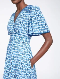 Gina Cotton Maxi Dress - Blue Diamond Geo Print -The Modern Femme Sales SU23 D538 GINA BLUEDIAMONDGEOPRINT LS0239