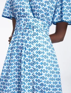 Gina Cotton Maxi Dress - Blue Diamond Geo Print -The Modern Femme Sales SU23 D538 GINA BLUEDIAMONDGEOPRINT LS0245