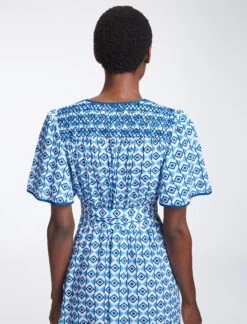Gina Cotton Maxi Dress - Blue Diamond Geo Print -The Modern Femme Sales SU23 D538 GINA BLUEDIAMONDGEOPRINT LS0255