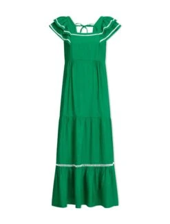 Bella Linen Blend Maxi Dress - Emerald Green White -The Modern Femme Sales SU23 D540 BELLA EMERALDGREENWHITE CO