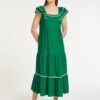 Bella Linen Blend Maxi Dress - Emerald Green White -The Modern Femme Sales SU23 D540 BELLA EMERALDGREENWHITE LS 59303