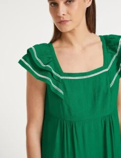 Bella Linen Blend Maxi Dress - Emerald Green White -The Modern Femme Sales SU23 D540 BELLA EMERALDGREENWHITE LS 59345