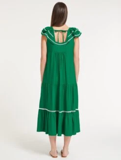 Bella Linen Blend Maxi Dress - Emerald Green White -The Modern Femme Sales SU23 D540 BELLA EMERALDGREENWHITE LS 59366
