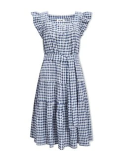 Maisie Organic Cotton Seersucker Midi Dress - Blue White Check -The Modern Femme Sales SU23 D541 MAISIE BLUEWHITECHECK CO