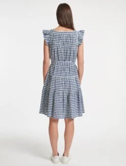 Maisie Organic Cotton Seersucker Midi Dress - Blue White Check -The Modern Femme Sales SU23 D541 MAISIE BLUEWHITECHECK CO 19837