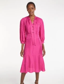 Daria Silk Blend Midi Dress - Hot Pink -The Modern Femme Sales SU23 D546 DARIA HOTPINK LS 1210